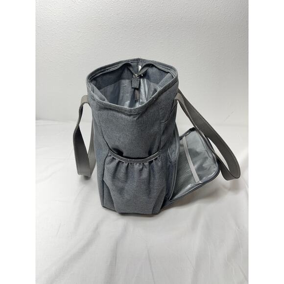 Eco One Gray Insulated Tote Bag - Zip Top with Exterior Water Bottle Holder - Picture 3 of 6